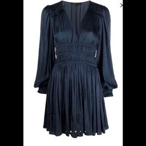 NWT Maje Rianne Marine Smocked Satin Minidress Dress Sz 38 S $295 NEW